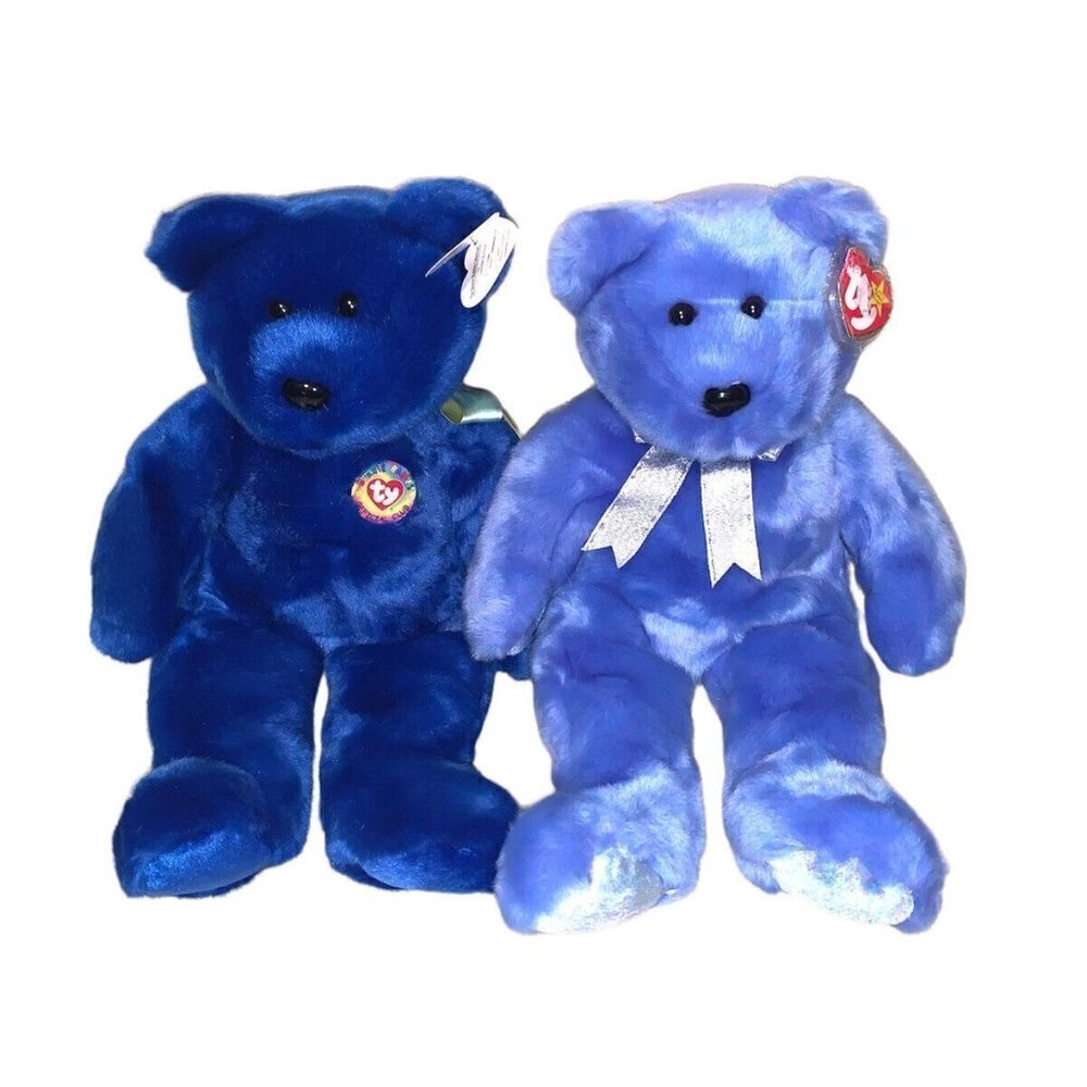 Ty Clubby II Teddy Bear Beanie Buddy Blue Club Member 90s Stuffed Plush Bundle